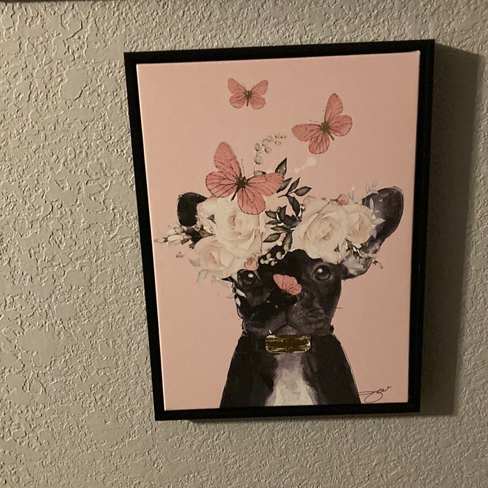 Hobby Lobby Pink & Black French Bulldog Floral Wall Art